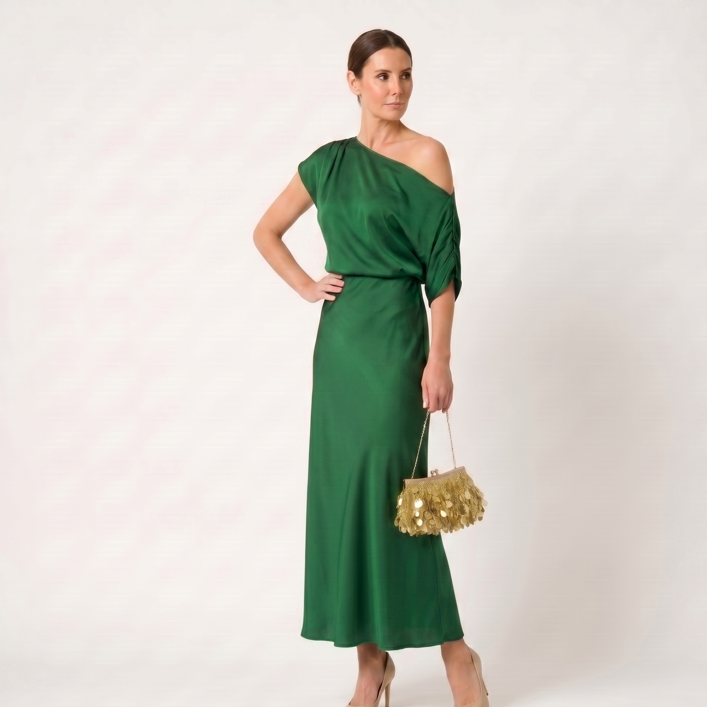 Asymmetrical Sleeve Midi Dress Women Summer
