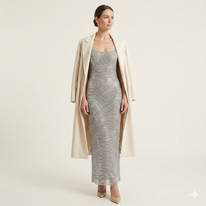 Square Neck Sequin Maxi Dress Women Evening