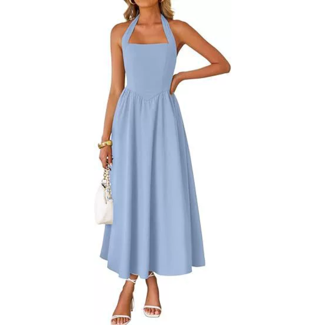 Halter Ruched Black Dress Summer