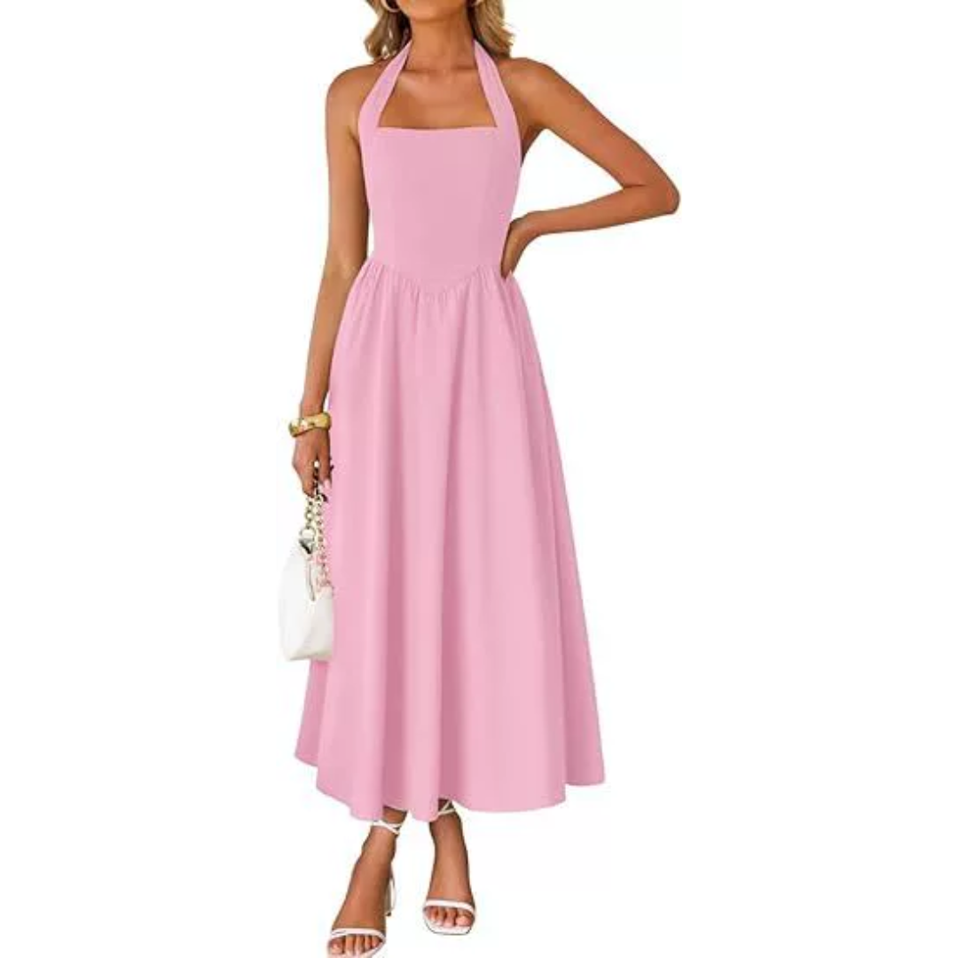 Halter Ruched Black Dress Summer