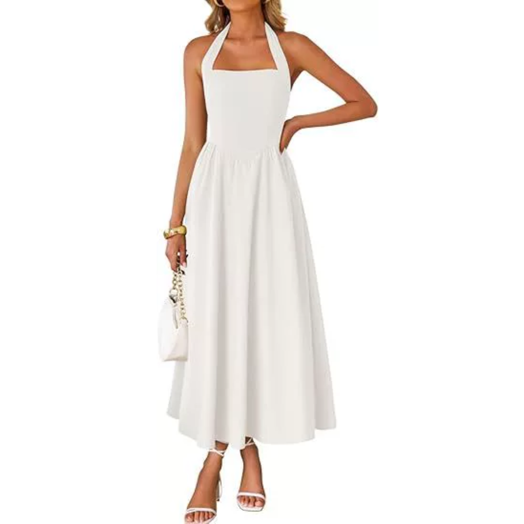 Halter Ruched Black Dress Summer