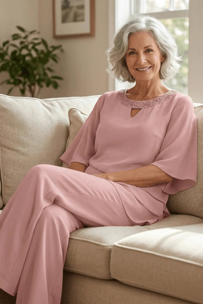 Elegant Loose-Fit Evening Pant Set