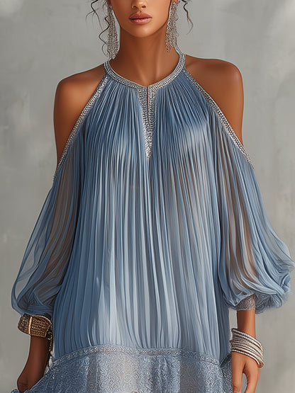Off-Shoulder Mini Dress with Lace Hem Summer