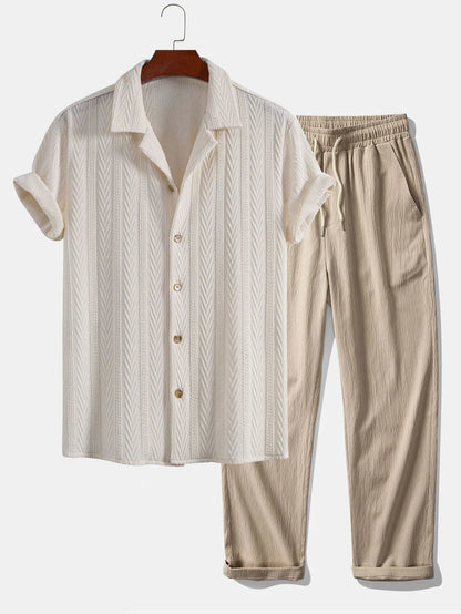 Textured Short Sleeve Shirt and Relaxed Trousers Men's Summer Set