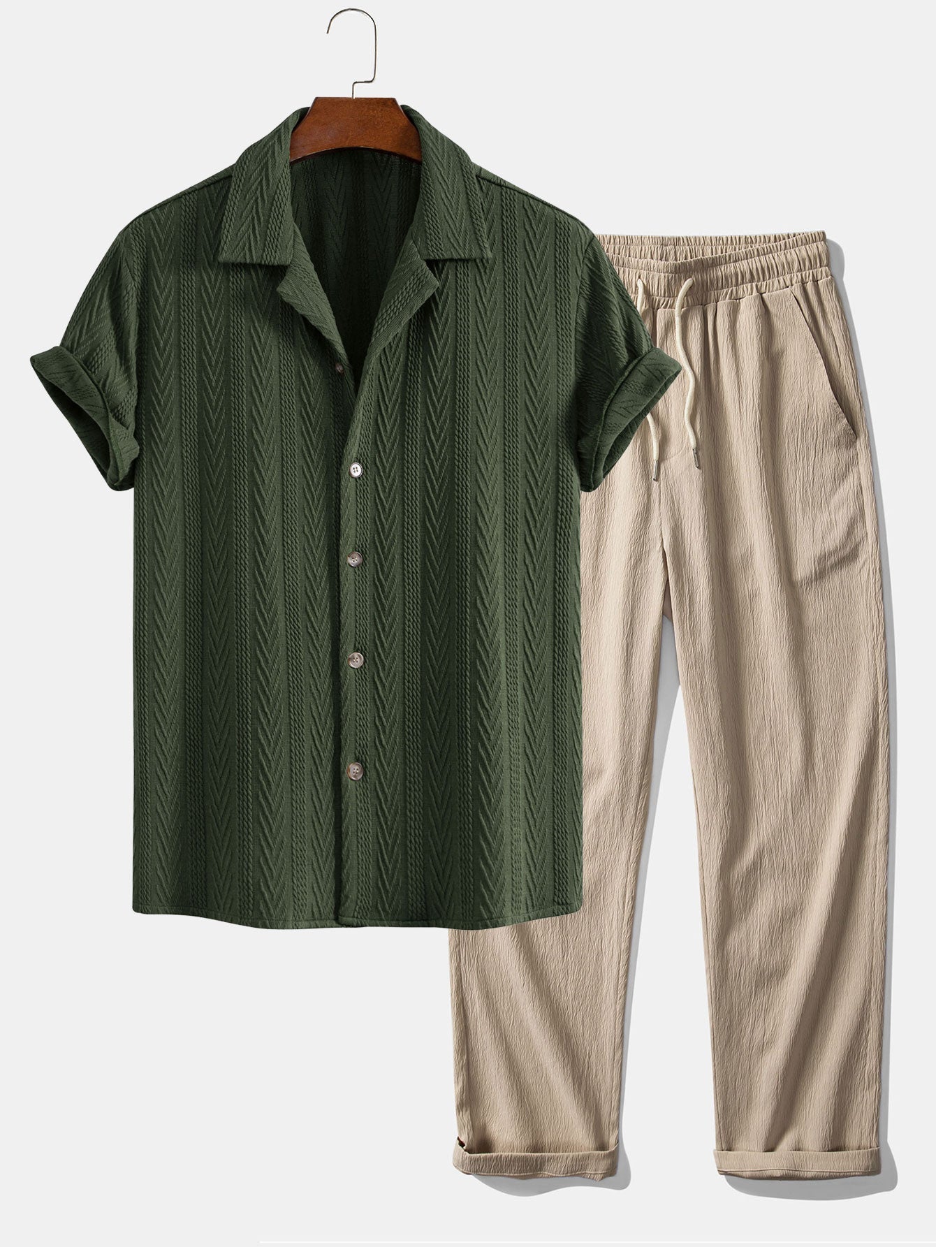 Textured Short Sleeve Shirt and Relaxed Trousers Men's Summer Set