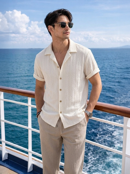Textured Short Sleeve Shirt and Relaxed Trousers Men's Summer Set