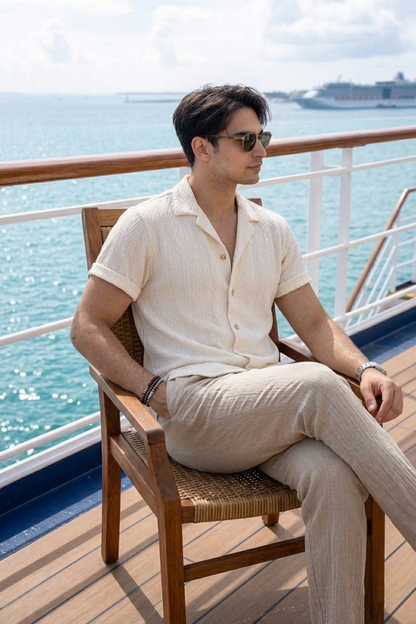 Textured Short Sleeve Shirt and Relaxed Trousers Men's Summer Set